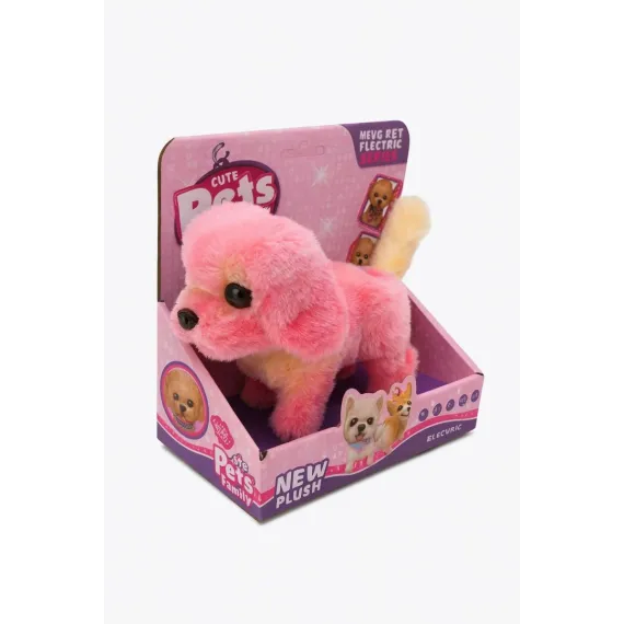 Catelus Interactiv Din Plus Roz-Galben Cute Pets – Jucarie Electronica Cu Miscare Si Sunete, New Plush, 18x17.5 cm