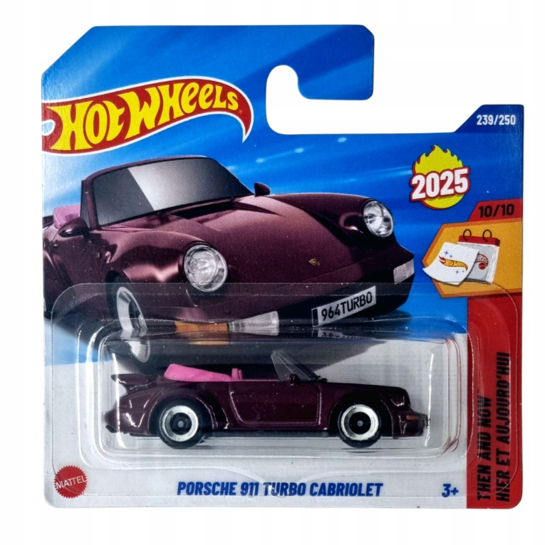 Masinuta Hot Wheels Porsche 911 Turbo Cabriolet, visiniu, scara 1:64 - model 2025 Mainline
