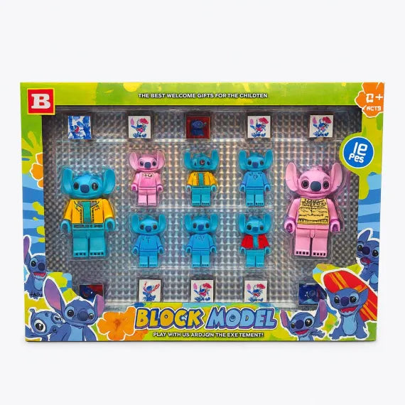 Set Figurine Constructie “Familia Extraterestra Colorata” – 12 Piese – 30x24 cm STITCH