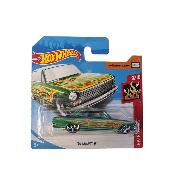 Masinuta metalica Hot Wheels, '63 Chevy II, Colectia HW Flames, Editia 2018, 1:64, Verde