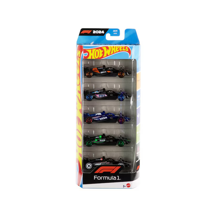 Set 5 masinute Hot Wheels Formula 1, diferite modele, scara 1:64, multicolor