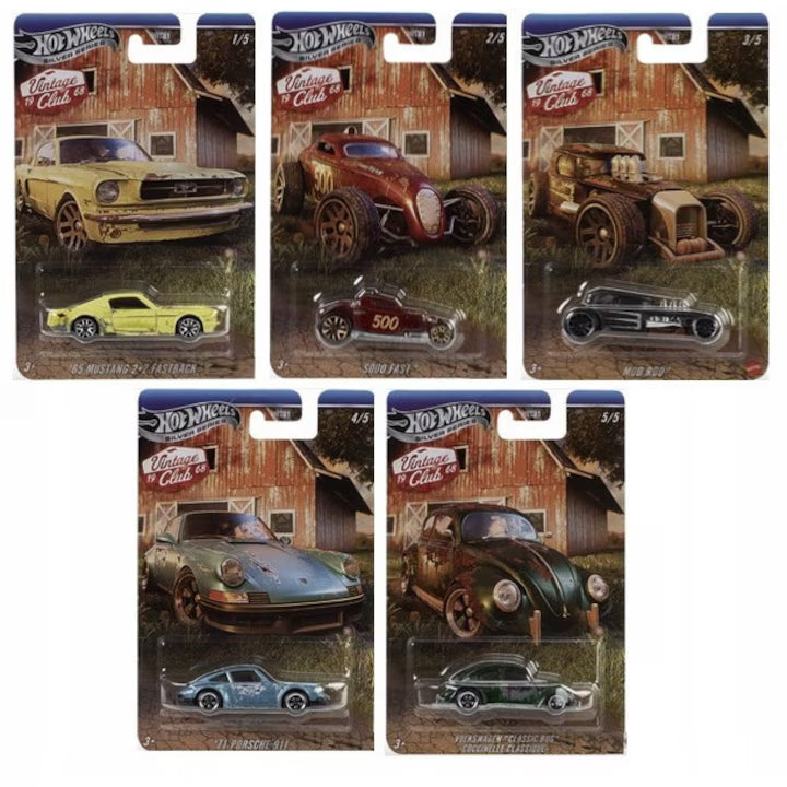 et de 5 masinute metalice Hot Wheels, Vintage Club, 2025, JKY31, 1:64, , multicolor ,Silver Series