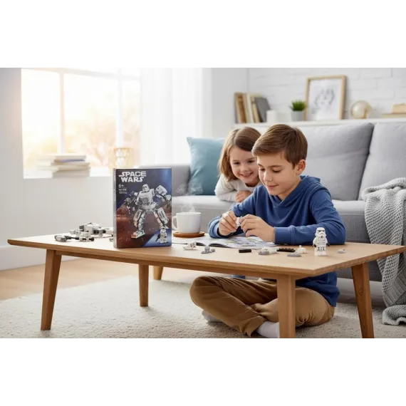 Set Constructie Luptator Spatial, 152 Piese, Model Articulat, 26.5x 19.5 cm